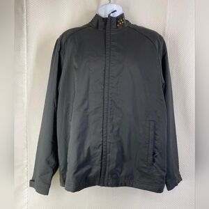 THE GROVE men's black jacket with front zipper and pockets, round neck, size L,